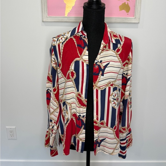 Patchington 100% Silk Button Up Blouse (XS) - Picture 2 of 5